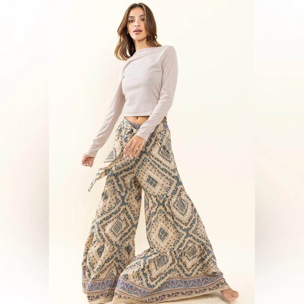 40 Floral Print Tiered Wide Pants - Picture 1 of 5